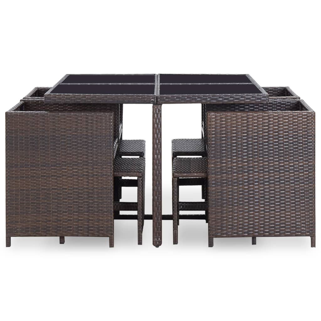 vidaXL 5 Piece Patio Dining Set with Cushions Poly Rattan Brown-16