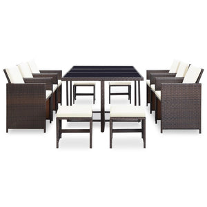 vidaXL 5 Piece Patio Dining Set with Cushions Poly Rattan Brown-20