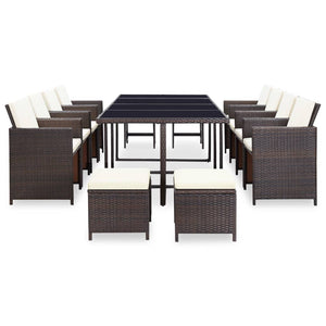 vidaXL 5 Piece Patio Dining Set with Cushions Poly Rattan Brown-3