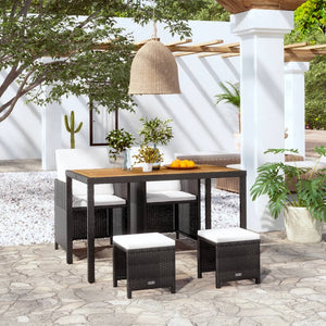 vidaXL 5 Piece Patio Dining Set Poly Rattan and Acacia Wood Black-9