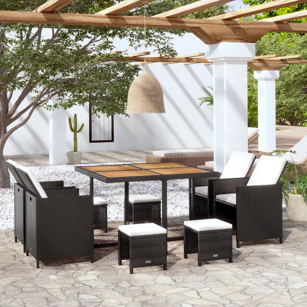 vidaXL 5 Piece Patio Dining Set Poly Rattan and Acacia Wood Black-2