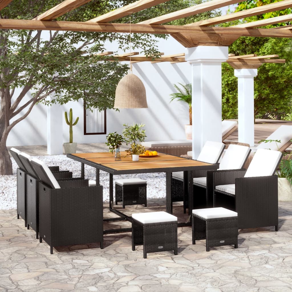 vidaXL 5 Piece Patio Dining Set Poly Rattan and Acacia Wood Black-30