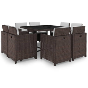 vidaXL Patio Dining Set 9 Piece Conversation Set with Cushions Poly Rattan-9