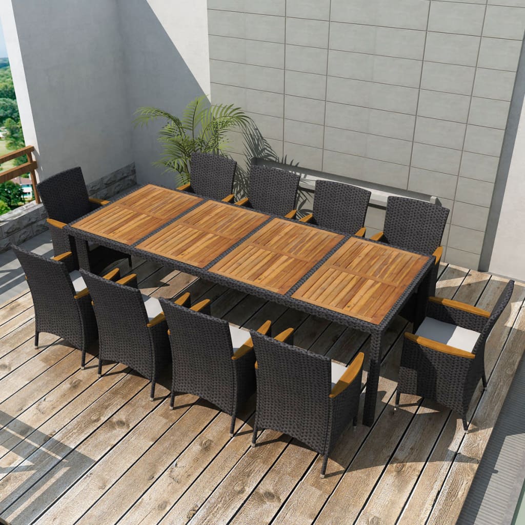 vidaXL Patio Dining Set Outdoor Dining Table and Chairs Poly Rattan Black-40