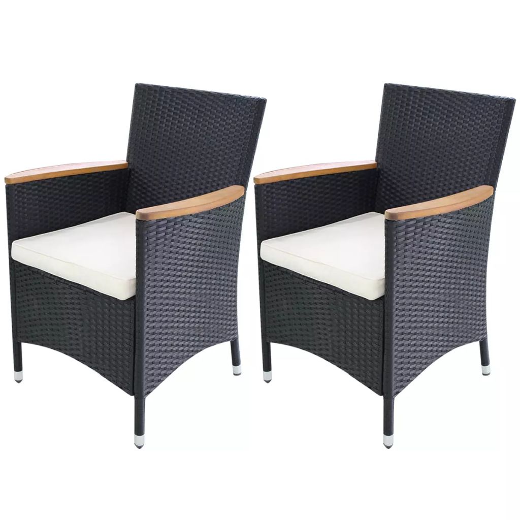 vidaXL Patio Chairs 2 pcs with Cushions Poly Rattan Black-0