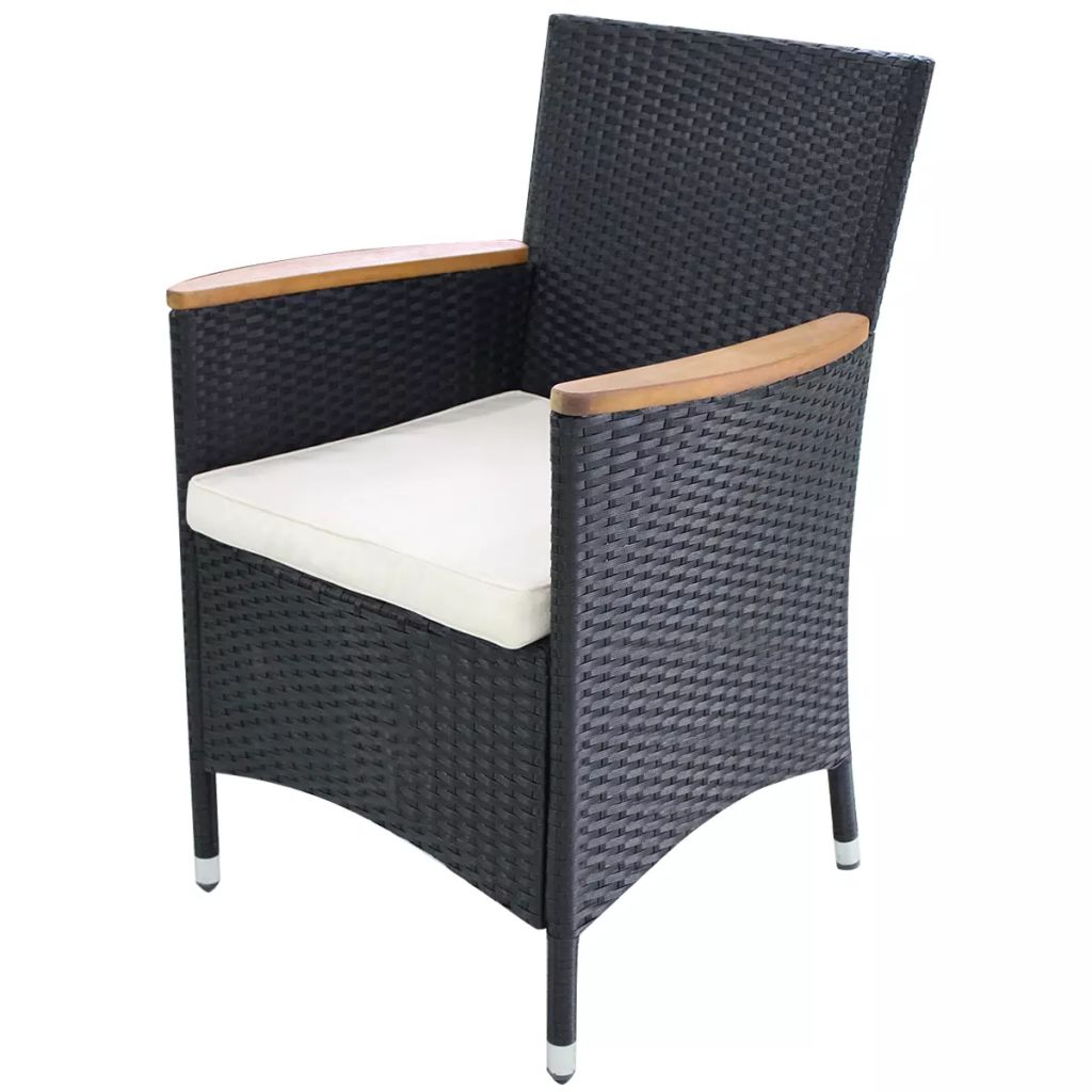 vidaXL Patio Chairs 2 pcs with Cushions Poly Rattan Black-1