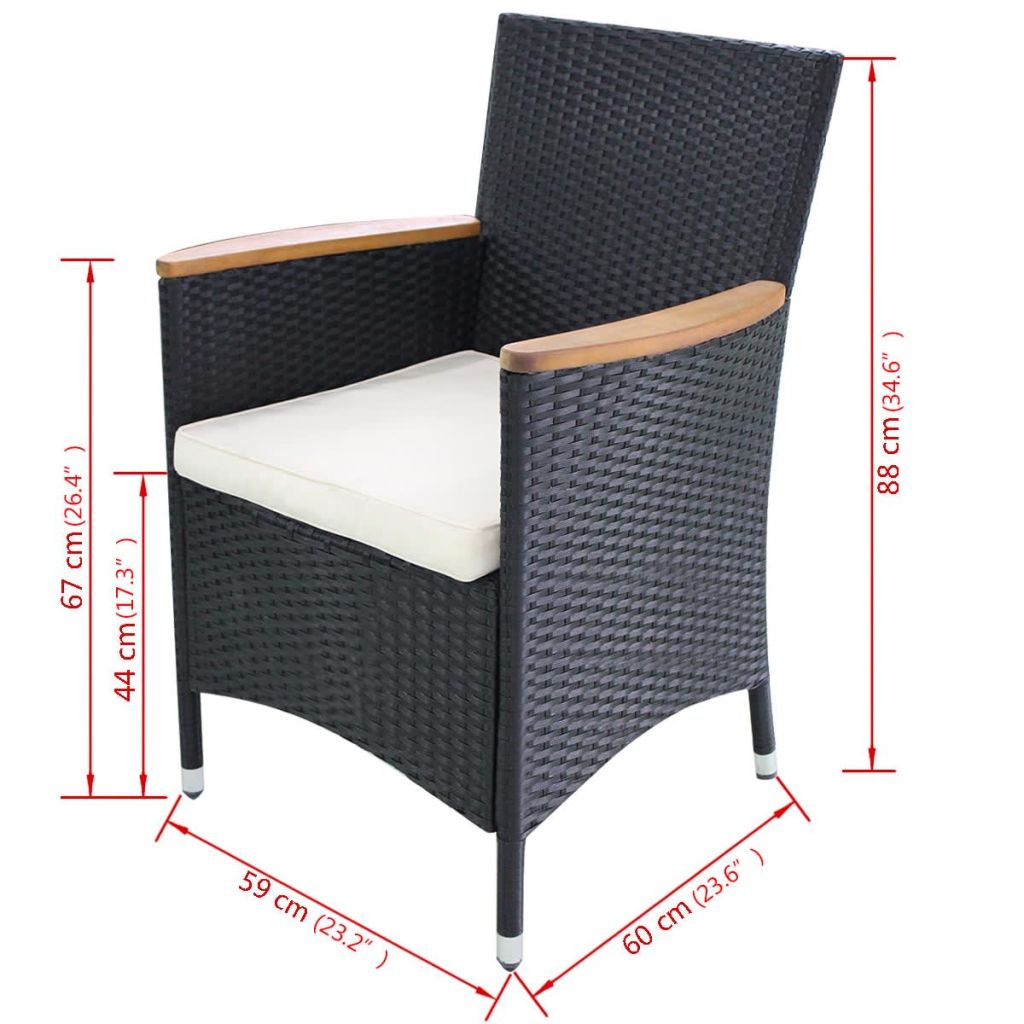 vidaXL Patio Chairs 2 pcs with Cushions Poly Rattan Black-4