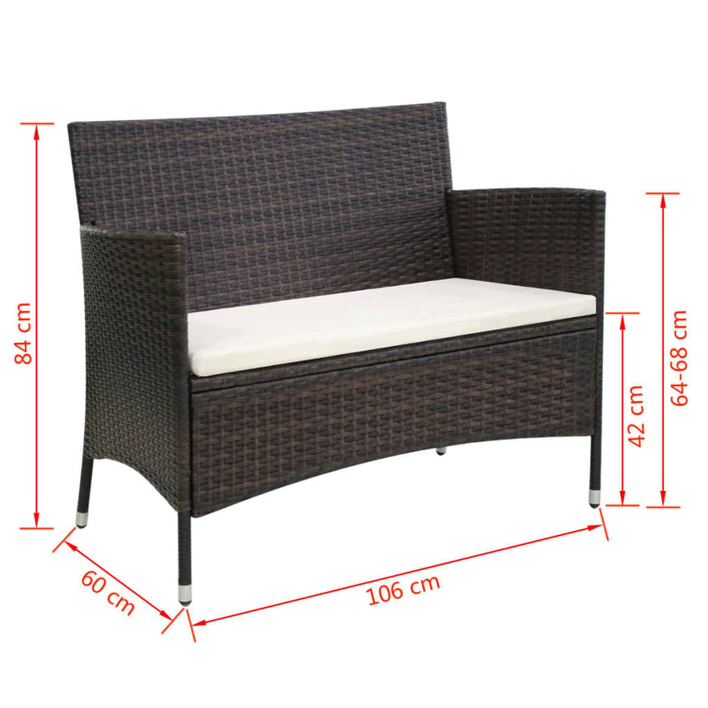 vidaXL Patio Bench 41.7" Poly Rattan Brown-11