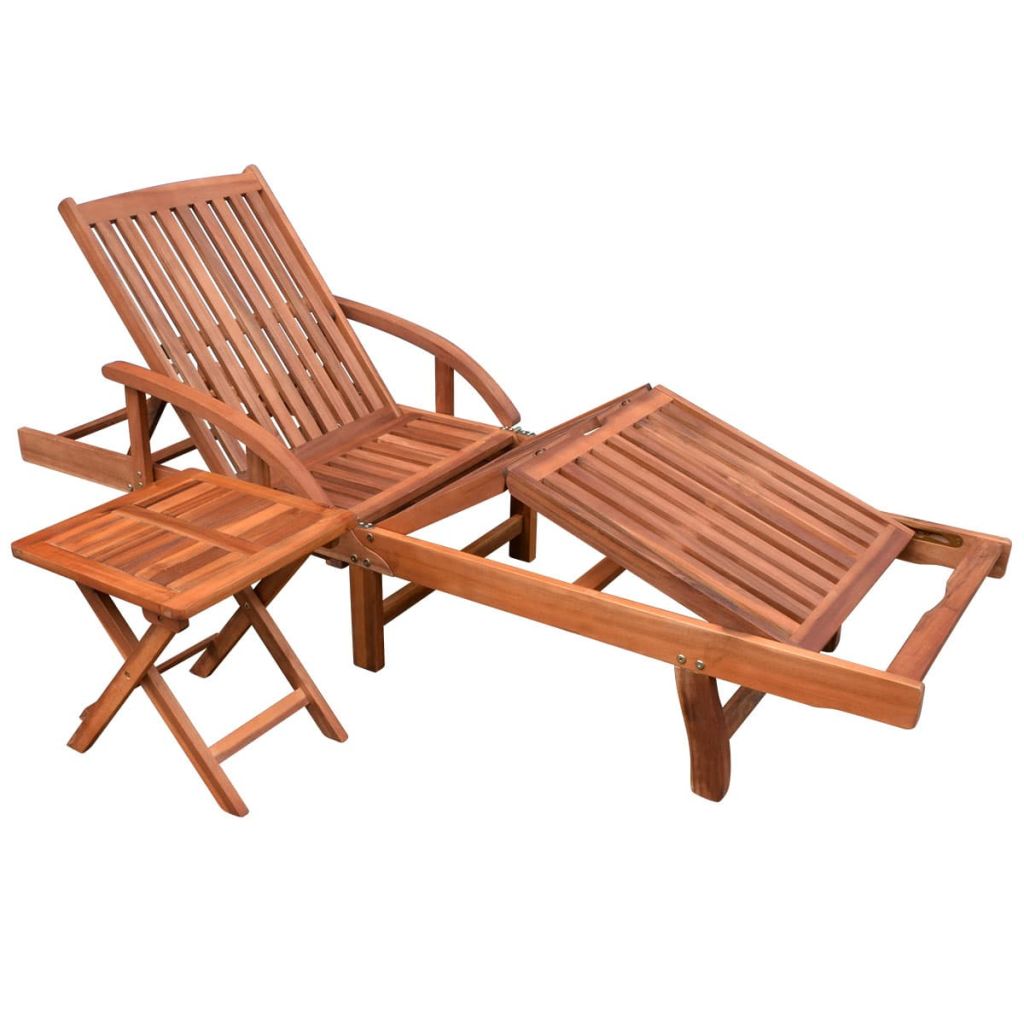 vidaXL Sun Lounger with Table Solid Acacia Wood-0