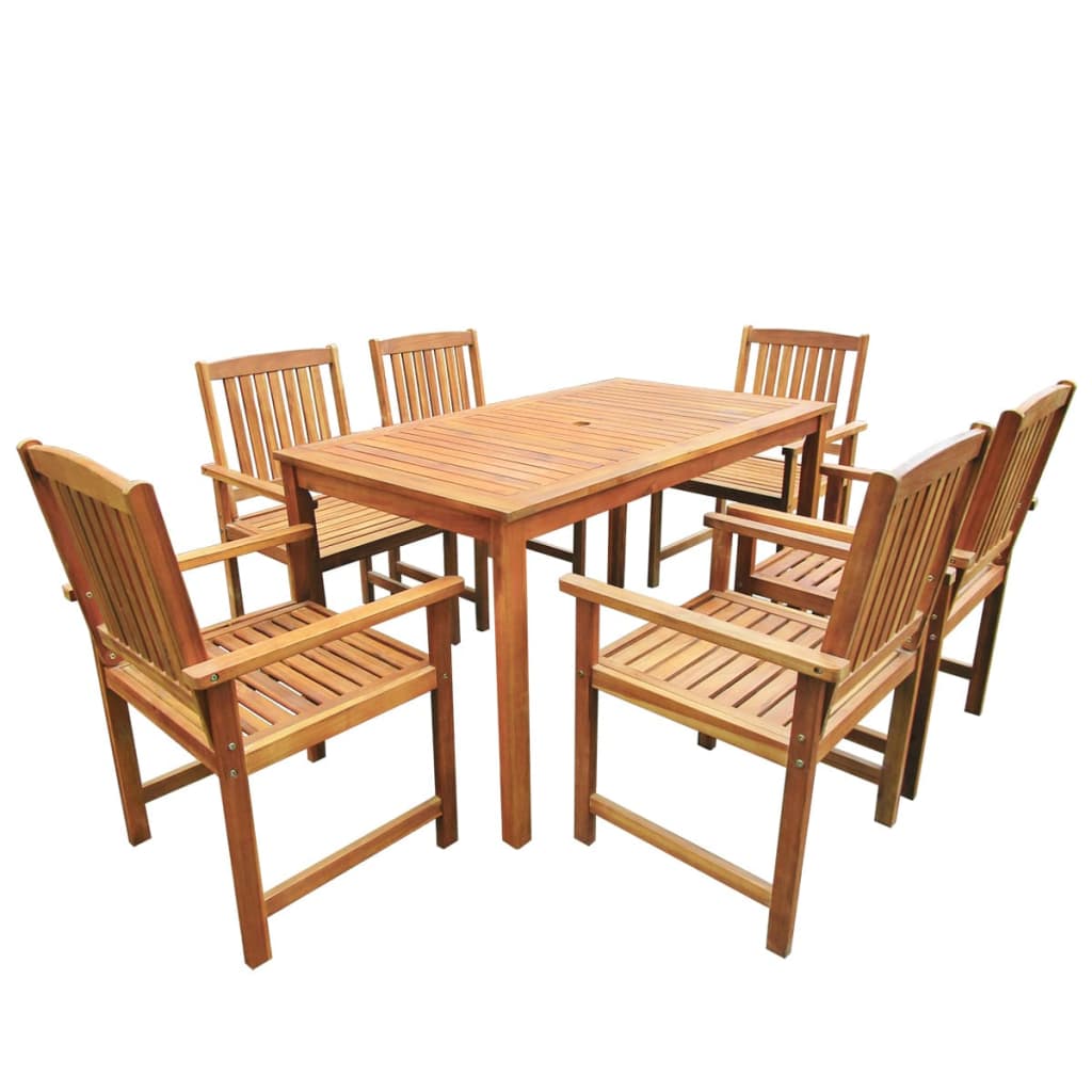 vidaXL 7 Piece Patio Dining Set Solid Acacia Wood Outdoor Garden Brown/Gray-0