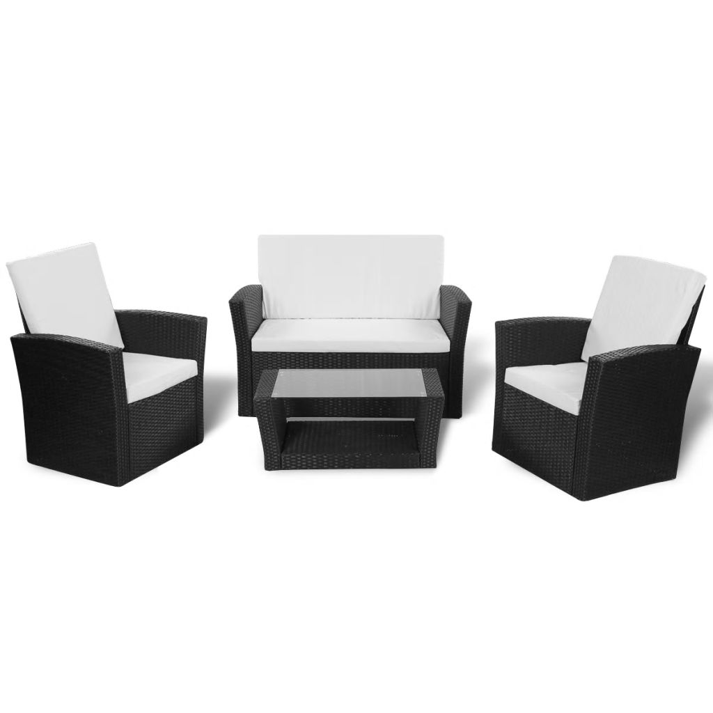 vidaXL Patio Lounge Set Sectional Sofa Set 4 Piece with Cushions Poly Rattan-18