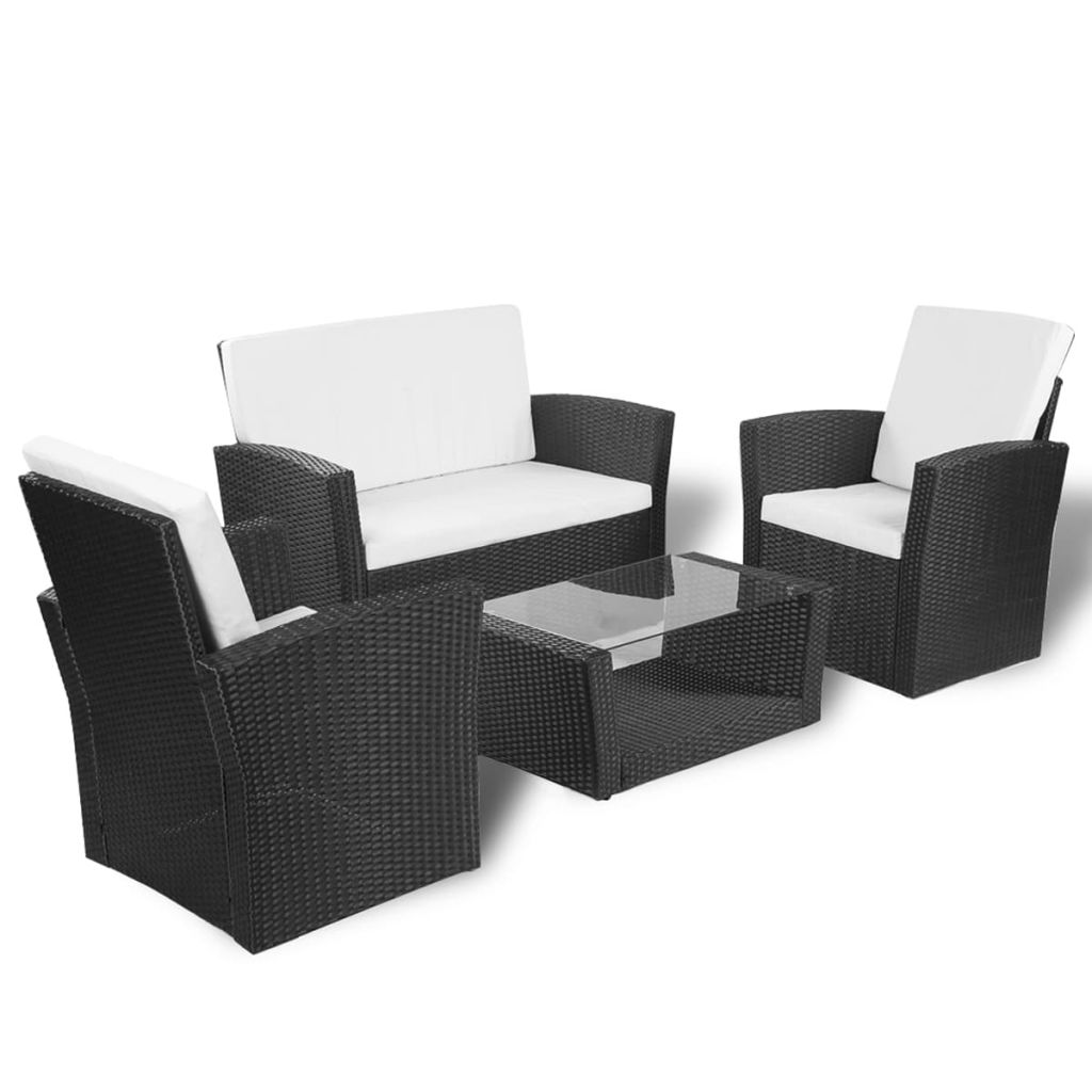 vidaXL Patio Lounge Set Sectional Sofa Set 4 Piece with Cushions Poly Rattan-22