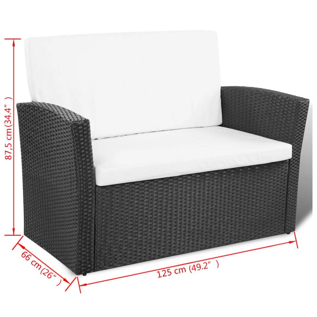 vidaXL Patio Lounge Set Sectional Sofa Set 4 Piece with Cushions Poly Rattan-28