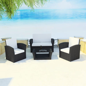 vidaXL Patio Lounge Set Sectional Sofa Set 4 Piece with Cushions Poly Rattan-14