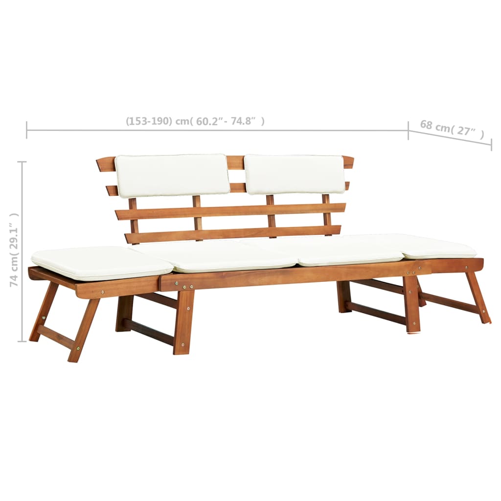 vidaXL Patio Bench Outdoor Garden Bench with Cushions 2-in-1 Solid Wood Acacia-33