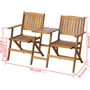 vidaXL Folding Patio Bench with Tea Table 55.1" Solid Acacia Wood-3