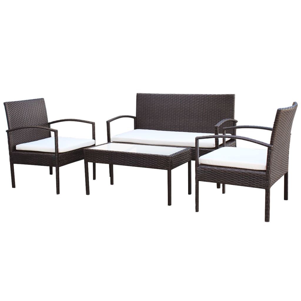 vidaXL Patio Furniture Set 4 Piece Outdoor Sofa with Coffee Table Poly Rattan-2