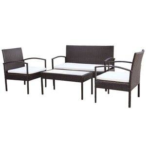 vidaXL Patio Furniture Set 4 Piece Outdoor Sofa with Coffee Table Poly Rattan-2