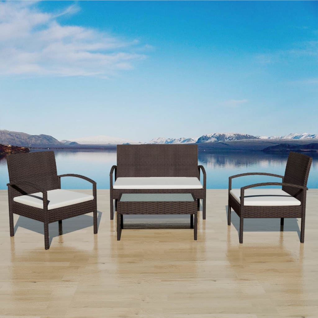 vidaXL Patio Furniture Set 4 Piece Outdoor Sofa with Coffee Table Poly Rattan-5