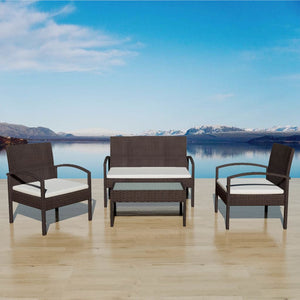 vidaXL Patio Furniture Set 4 Piece Outdoor Sofa with Coffee Table Poly Rattan-5