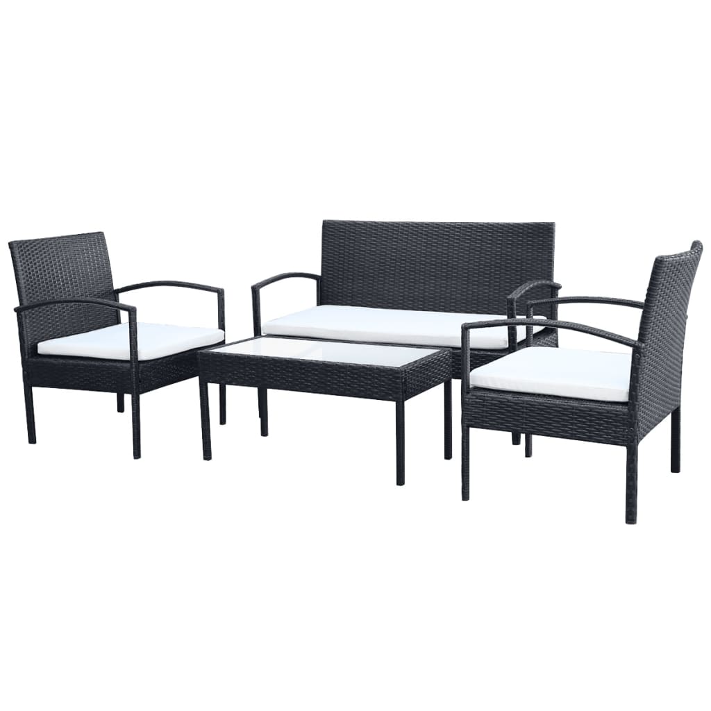 vidaXL Patio Furniture Set 4 Piece Outdoor Sofa with Coffee Table Poly Rattan-8