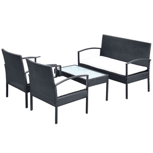 vidaXL Patio Furniture Set 4 Piece Outdoor Sofa with Coffee Table Poly Rattan-23