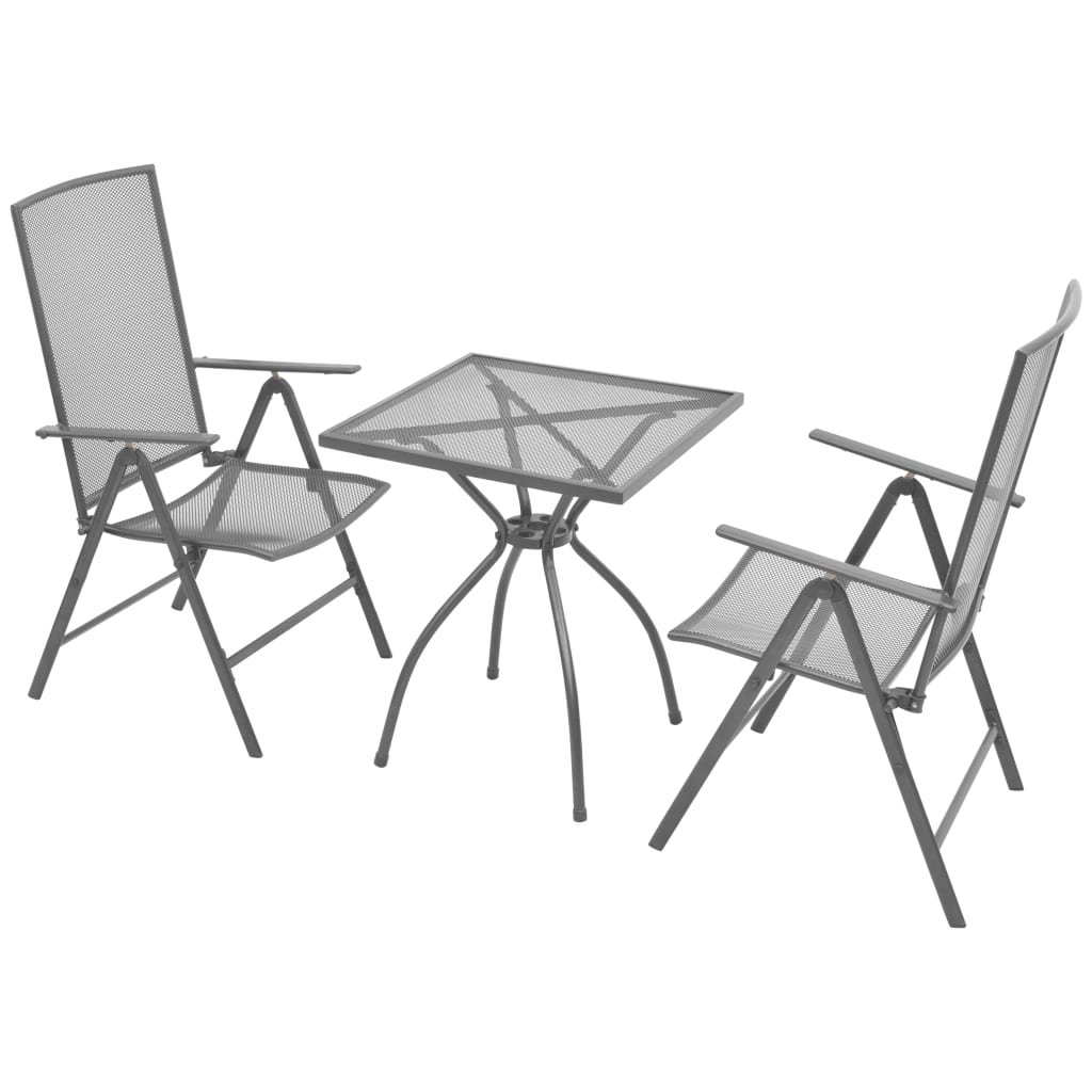 vidaXL 3 Piece Bistro Set with Folding Chairs Steel Anthracite-0