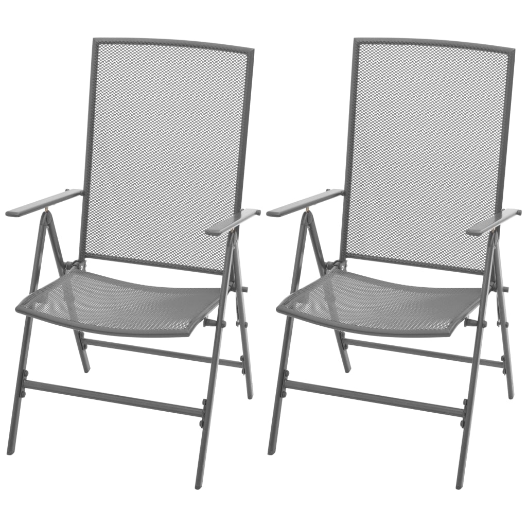 vidaXL 3 Piece Bistro Set with Folding Chairs Steel Anthracite-12