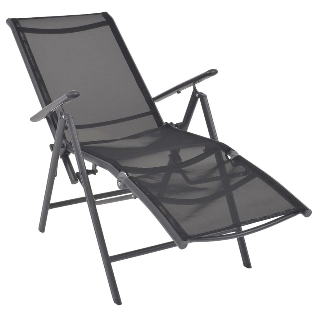 vidaXL Reclining Deck Chair Aluminum and Textilene Black-0