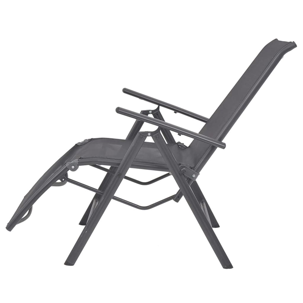 vidaXL Reclining Deck Chair Aluminum and Textilene Black-3