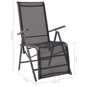 vidaXL Reclining Deck Chair Aluminum and Textilene Black-6