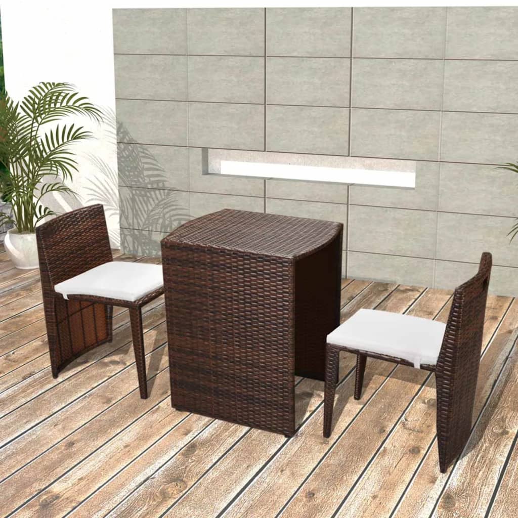 vidaXL Patio Bistro Set Outdoor Furniture Set Table and Chairs Poly Rattan-3