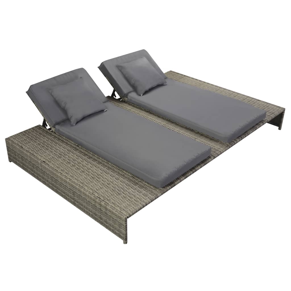 vidaXL Double Sun Lounger with Cushion Poly Rattan Gray-0