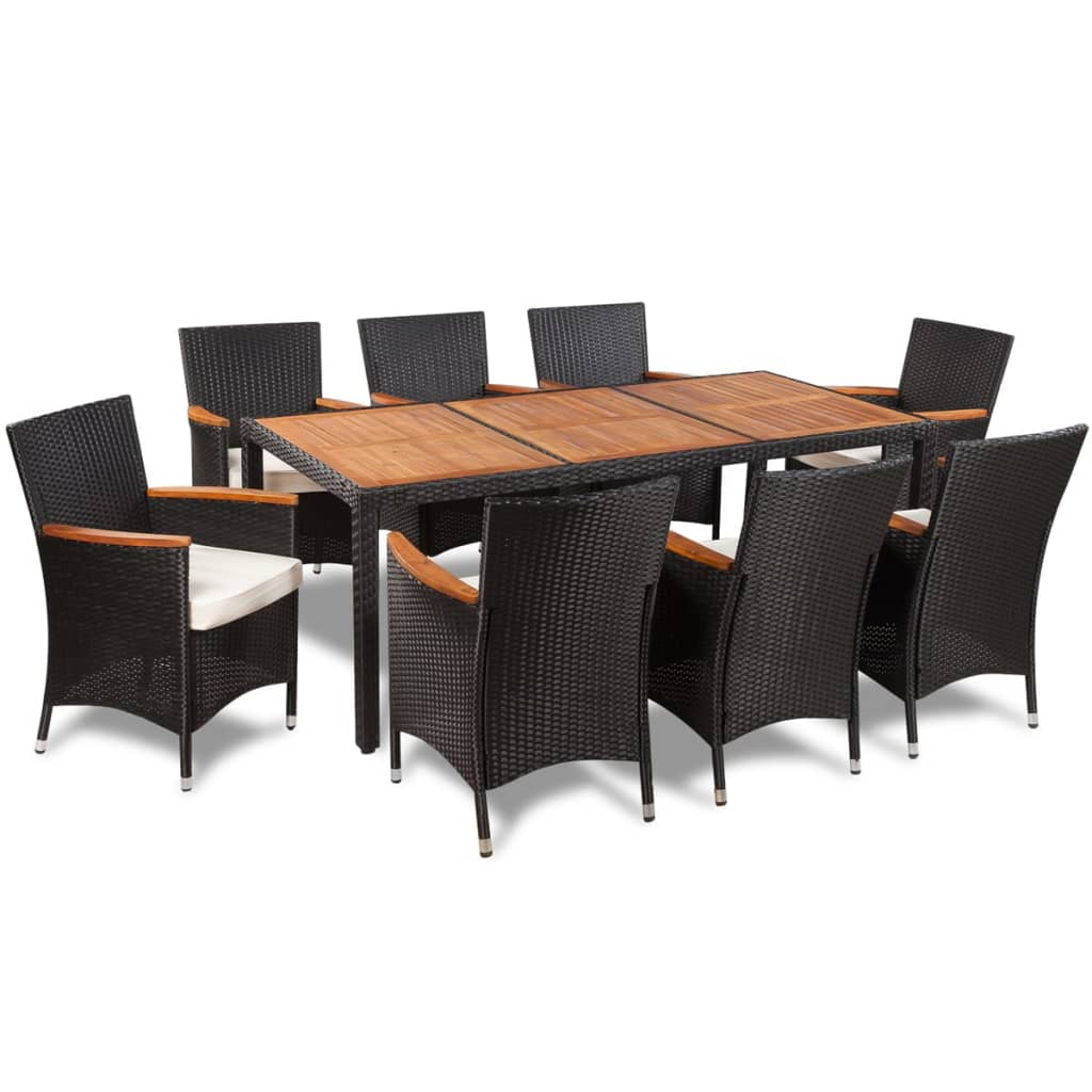 vidaXL Patio Dining Set Outdoor Dining Table and Chairs Poly Rattan Black-42