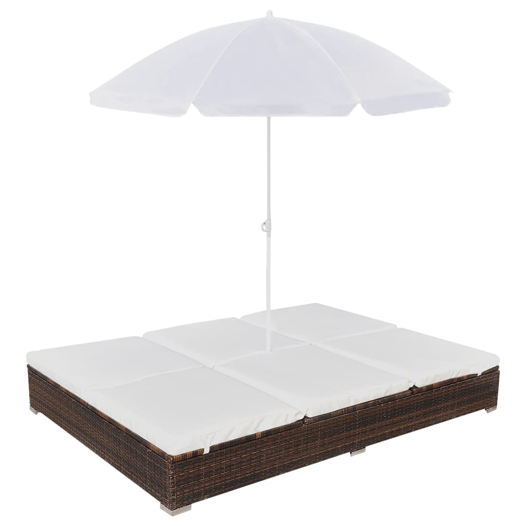 vidaXL Patio Lounge Bed Outdoor Sun Lounger Chair with Umbrella Poly Rattan-0