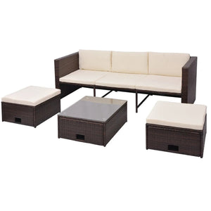 vidaXL Patio Lounge Set 4 Piece with Cushions Poly Rattan Seat Black/Brown-1