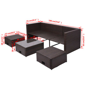 vidaXL Patio Lounge Set 4 Piece with Cushions Poly Rattan Seat Black/Brown-10