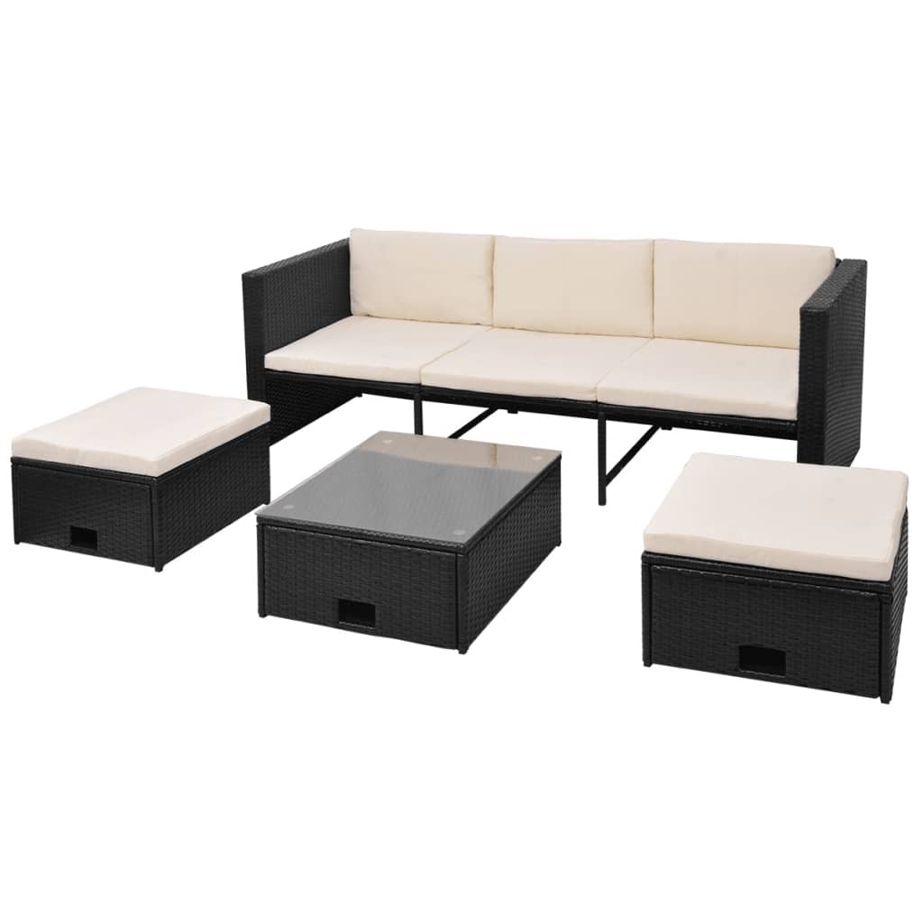 vidaXL Patio Lounge Set 4 Piece with Cushions Poly Rattan Seat Black/Brown-11