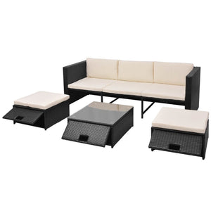 vidaXL Patio Lounge Set 4 Piece with Cushions Poly Rattan Seat Black/Brown-12