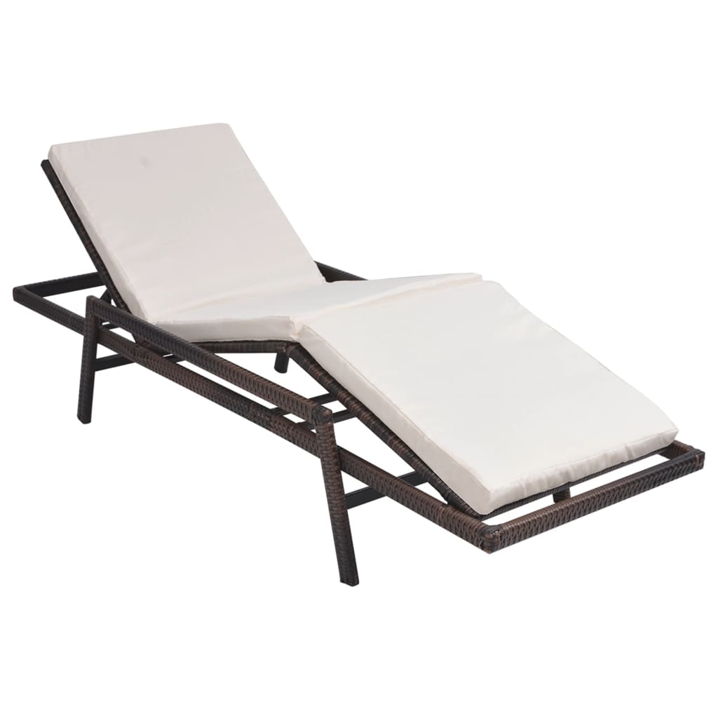 vidaXL Sun Lounger with Cushion Poly Rattan Black-3