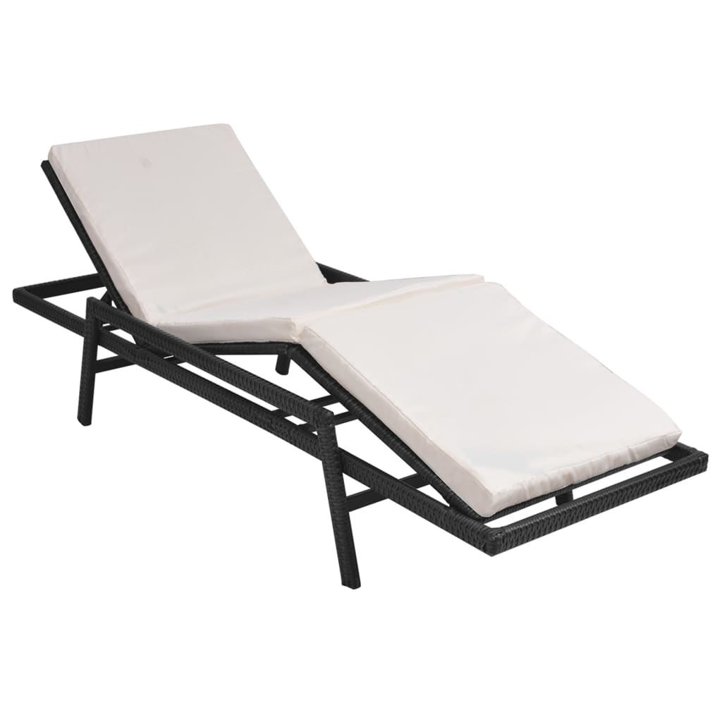 vidaXL Sun Lounger with Cushion Poly Rattan Black-9