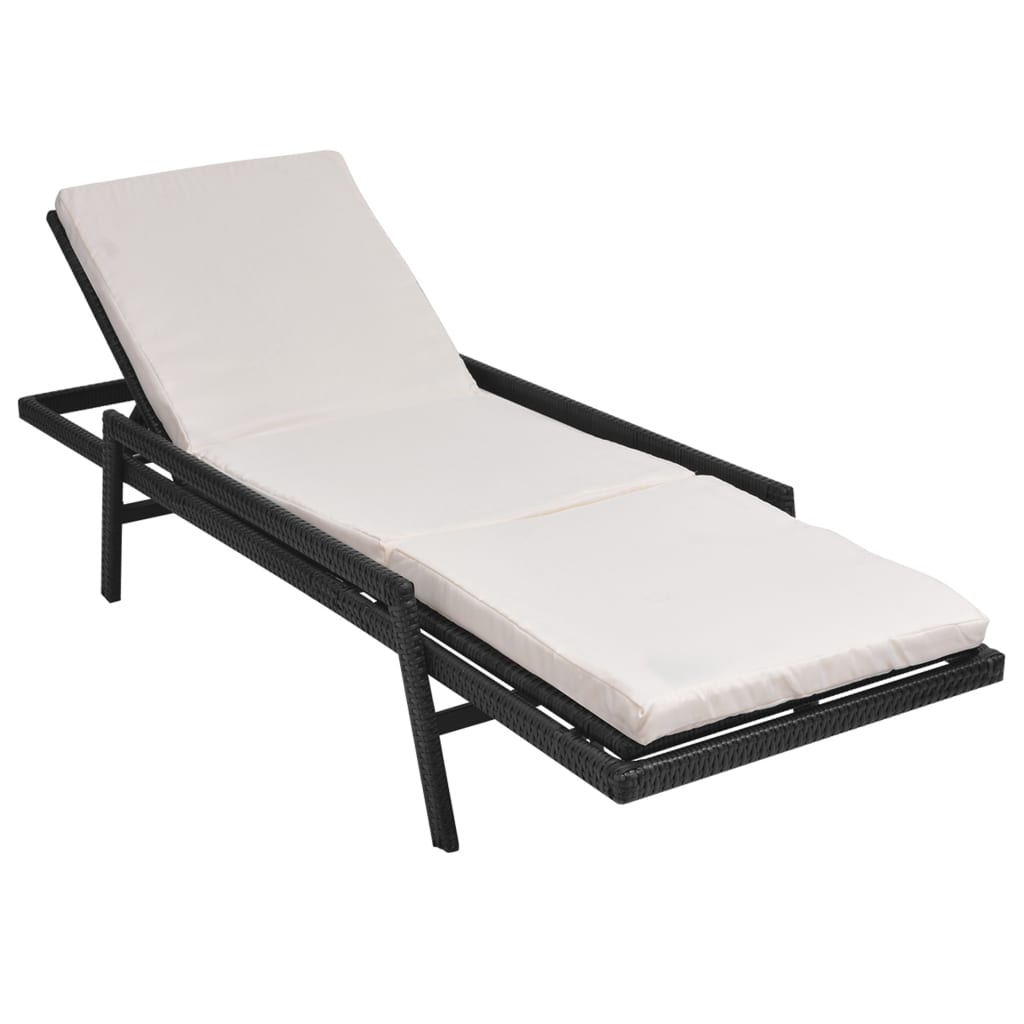 vidaXL Sun Lounger with Cushion Poly Rattan Black-11