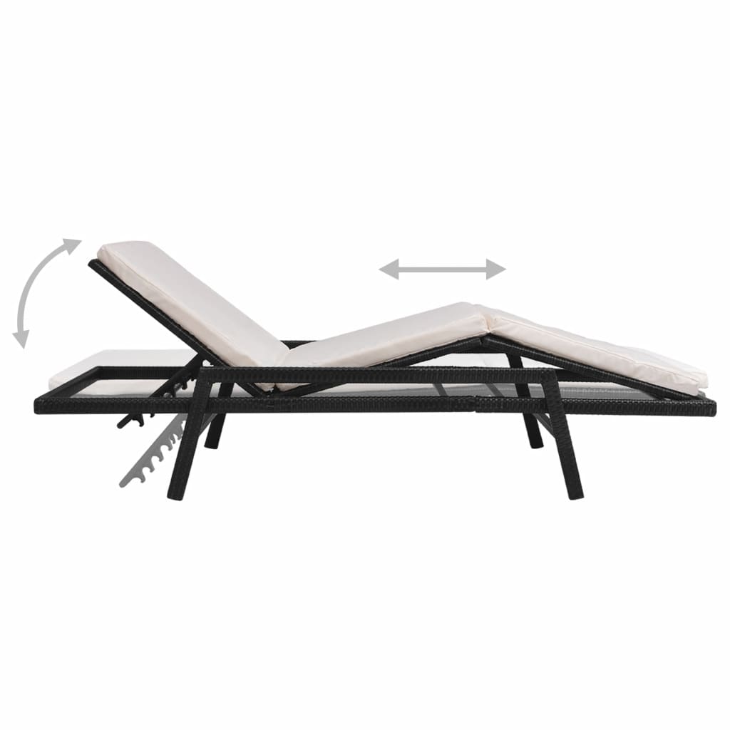 vidaXL Sun Lounger with Cushion Poly Rattan Black-16