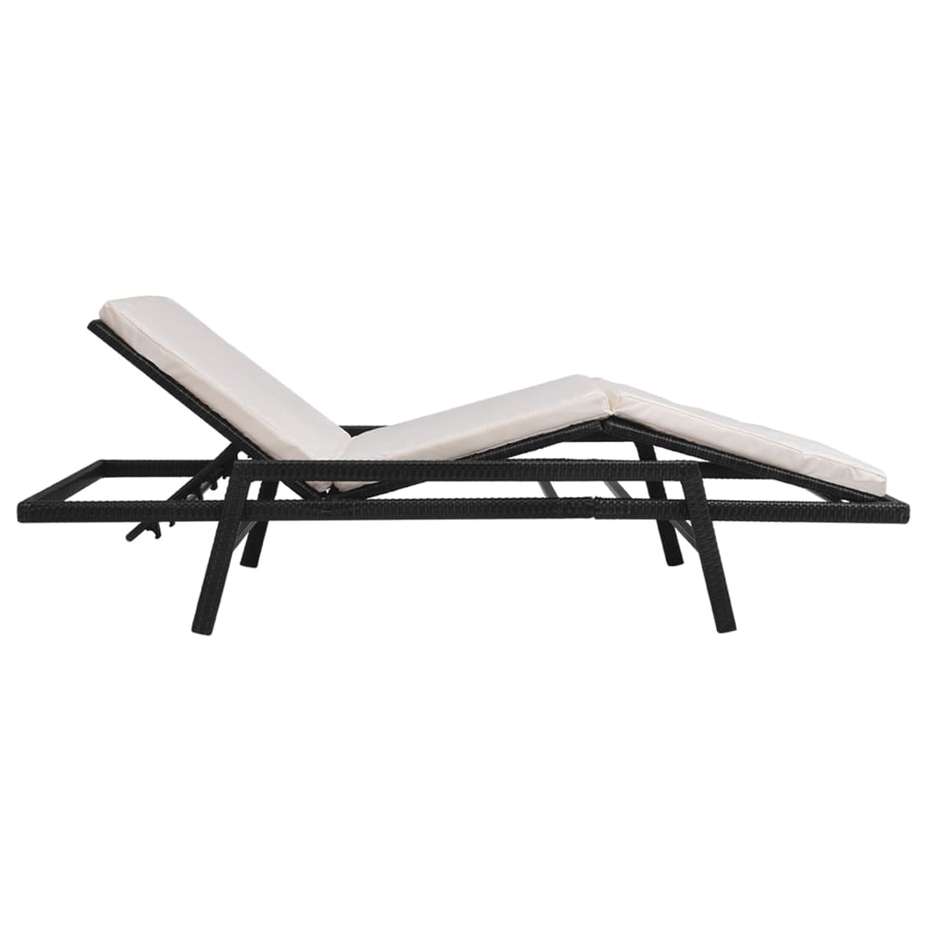 vidaXL Sun Lounger with Cushion Poly Rattan Black-6