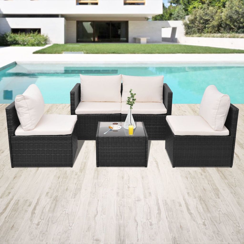 vidaXL Patio Furniture Set 5 Piece Patio Sectional Sofa with Table Poly Rattan-10