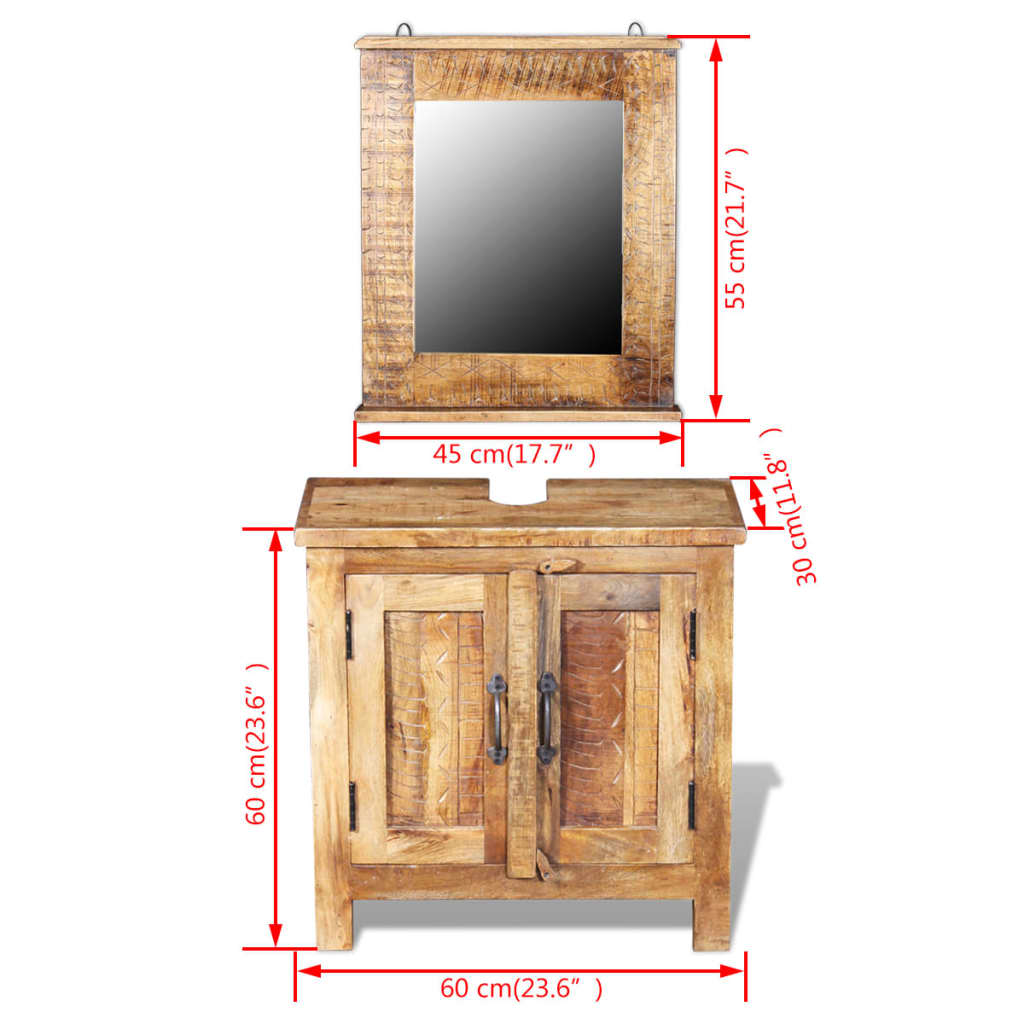 vidaXL Bathroom Vanity Cabinet with Mirror Solid Mango Wood-1