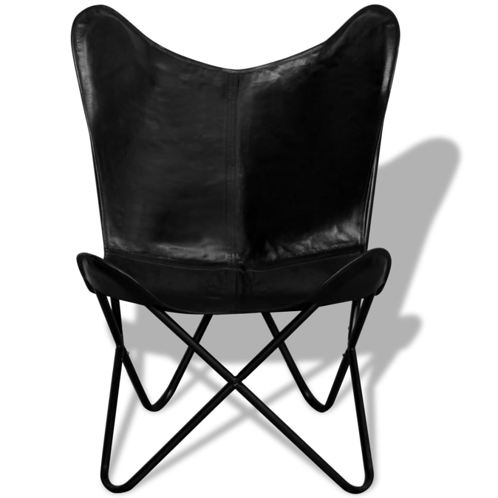 vidaXL Chair Living Room Chair with Powder Coated Iron Frame Real Leather-24