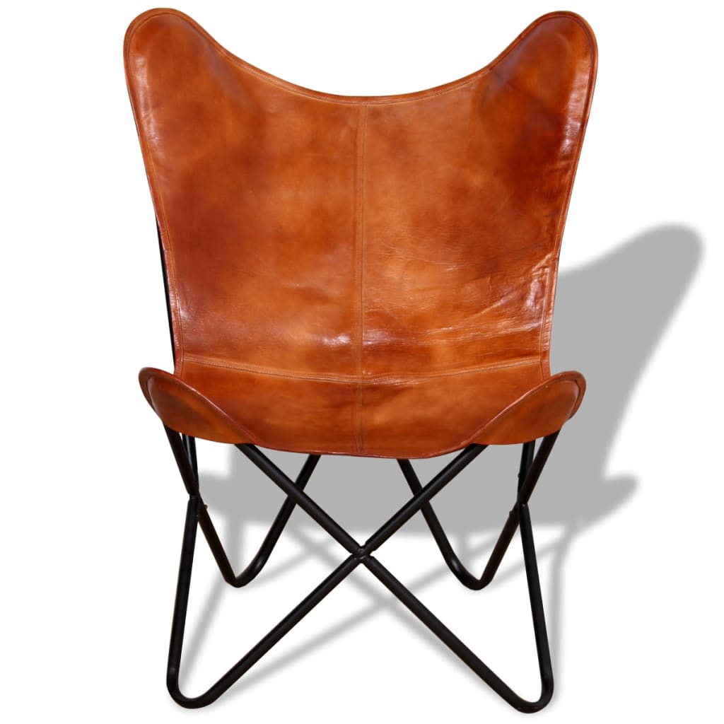 vidaXL Chair Living Room Chair with Powder Coated Iron Frame Real Leather-1