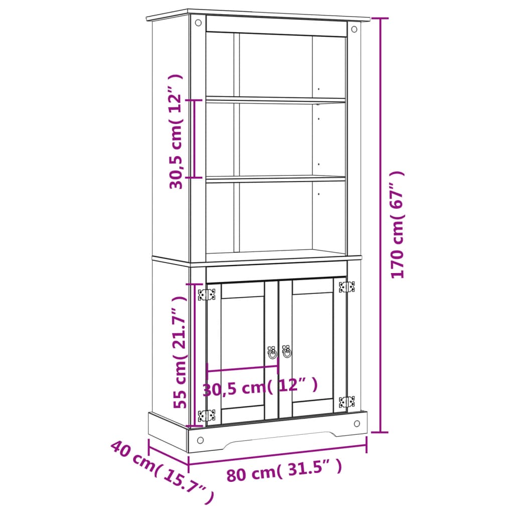 vidaXL Kitchen Cabinet Buffet Cupboard Storage Cabinet with Doors Mexican Pine-9