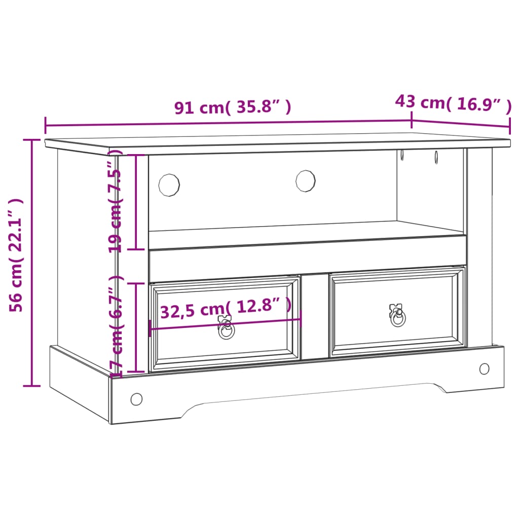 vidaXL TV Stand Mexican Pine Corona Range 35.8"x16.9"x22"-9